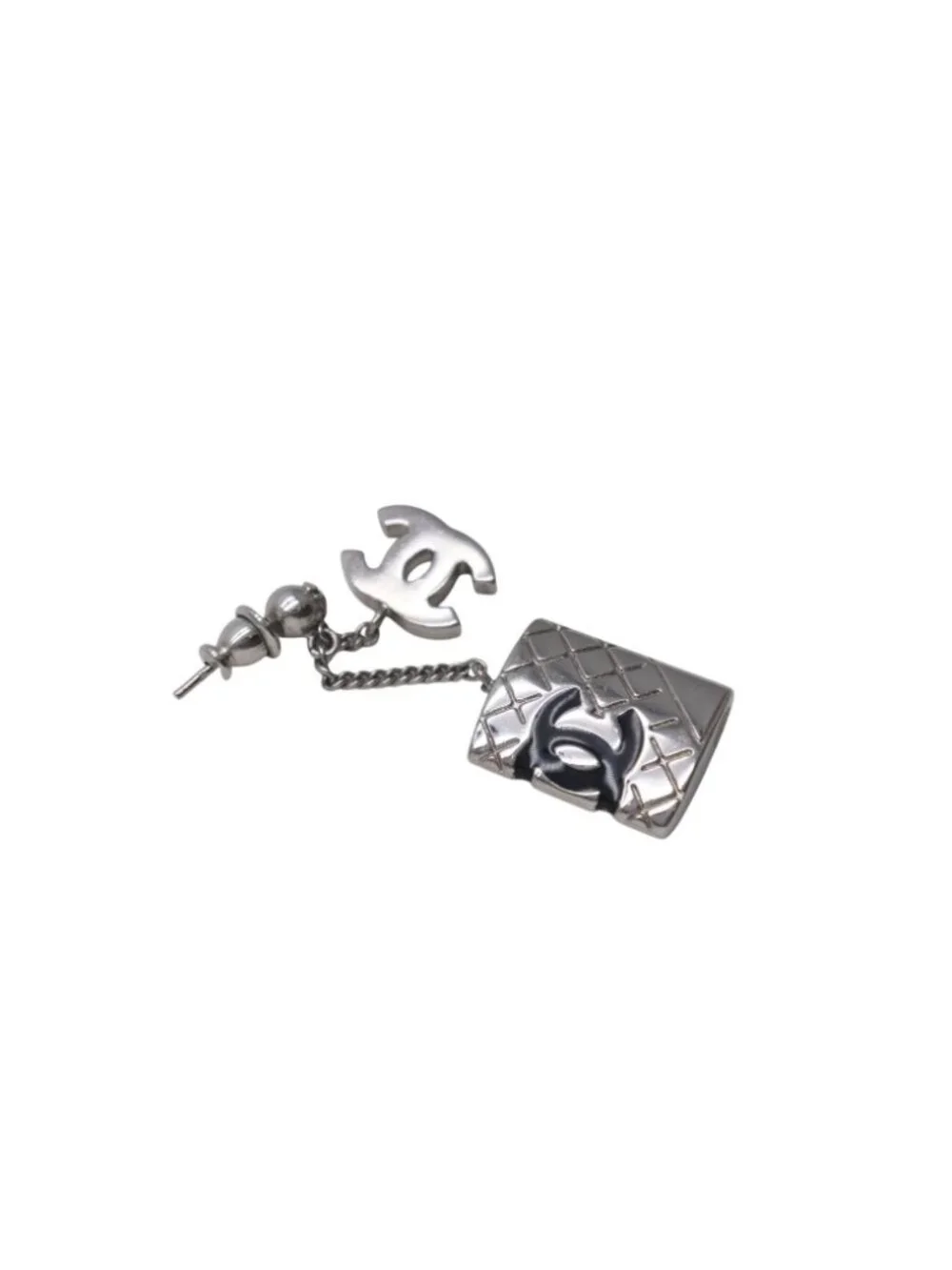Chanel Earrings CC Logo Dangling 95c Metal Silver Black